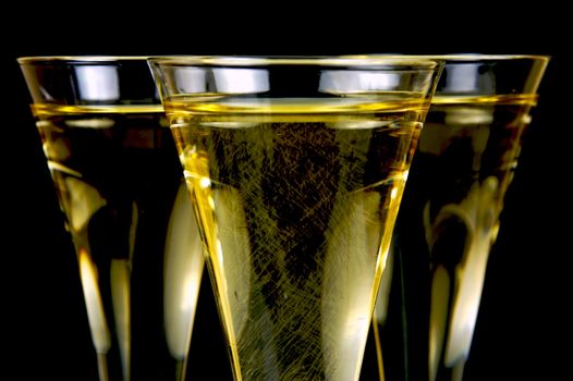 Sparkling wine isolated against a black background