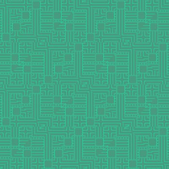Seamless repeating circuit board design in green and blue