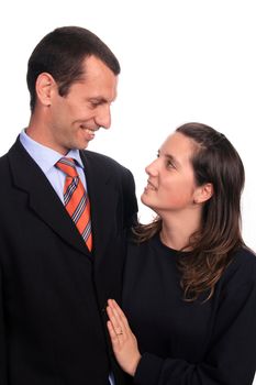 businessman and casual woman couple studio photo