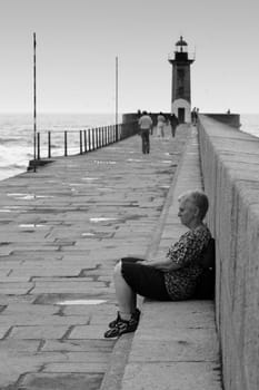 mature woman resting in a lighthouse