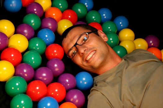 fashion session in studio with colour balls