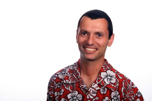 tourist man over white background looking