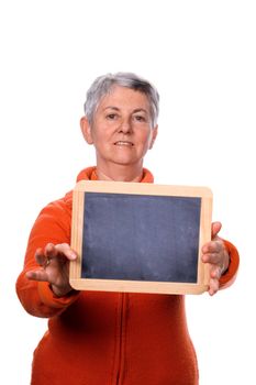 mature woman with white publicity chart 