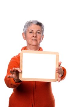 mature woman with white publicity chart 
