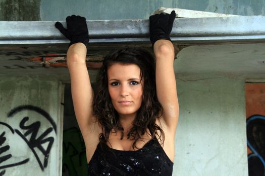 sexy pineup girl in hold building