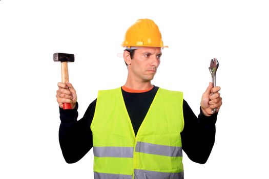 Portrait of a worker, isolated on white background