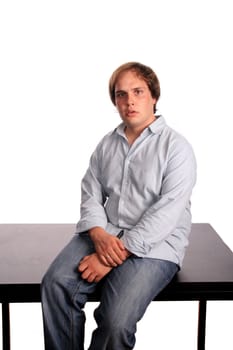 casual young man portrait over white background