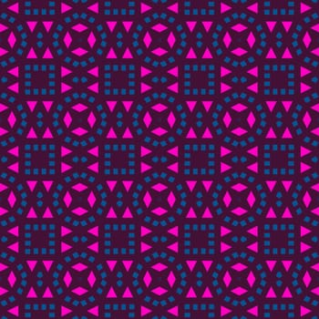Seamless texture of pink and blue shapes on black background