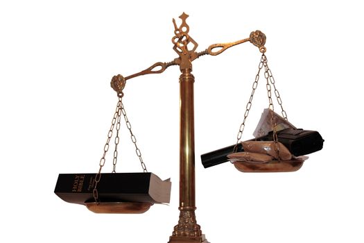 an image showing the fight of good versus evil against a white background