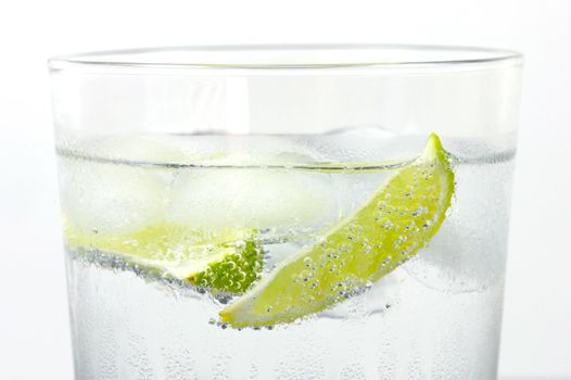 Ice water with a wedge of lime