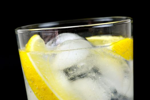 Ice water with a wedge of lemon