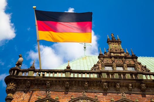 German flag on the townhall in Bremen. World Heritage Site.