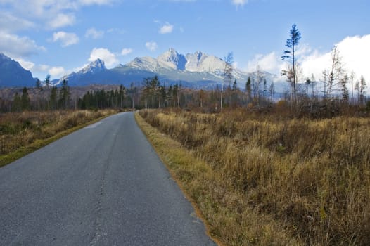 Road in the High Tatras Mountains. 