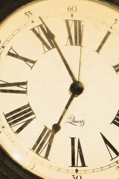 Grunge clock in sepia with added texture