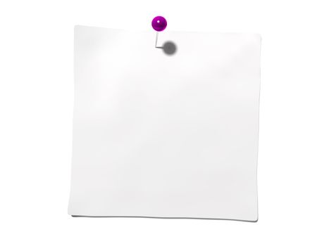 An isolated post it note with a pin