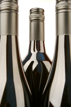 Bottles of red wine isolated against a white background