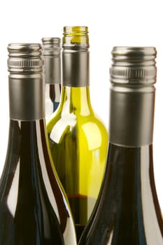 Red and white wine isolated against a white background