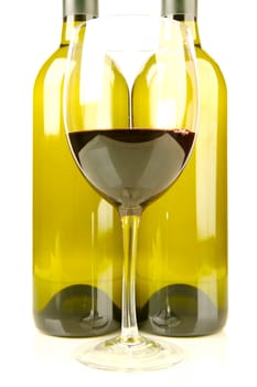 Red and white wine isolated against a white background