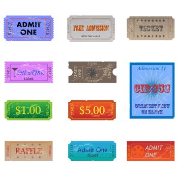 Image of various vintage and worn tickets.