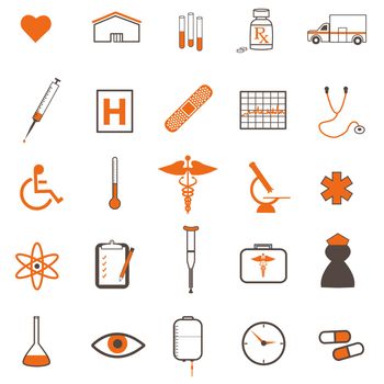 Various medical icons isolated on a white background.