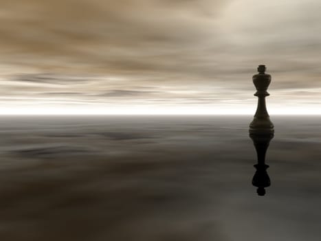 black chess king on cloudy stormy background - 3d illustration