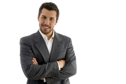 portrait of businessman with folded hands on an isolated background