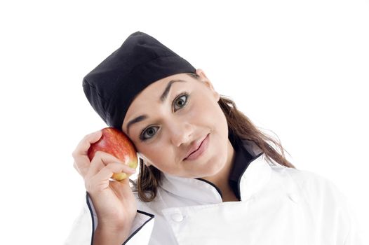 beautiful female chef on an isolated background