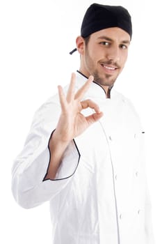caucasian chef showing okay hand gesture on an isolated background