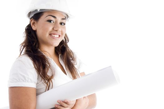 portrait of architect with helmet and hardhat  on an isolated background