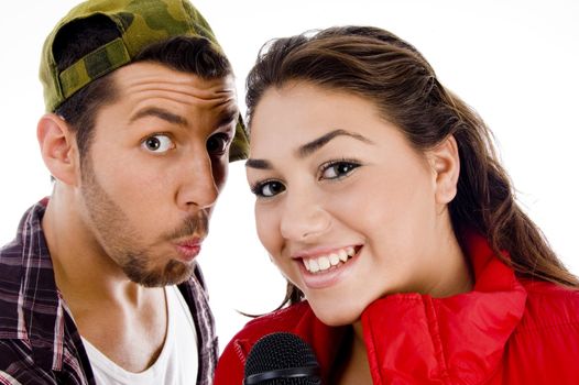 male female singers together on an isolated white background