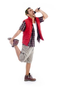 male singer in action on an isolated white background