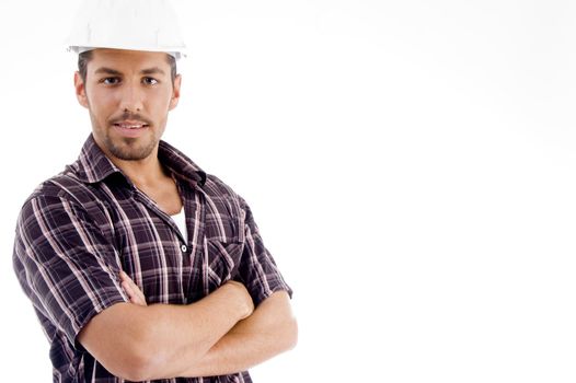 engineer with folded arms on an isolated white background