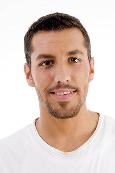 hispanic male looking at camera on an isolated white background