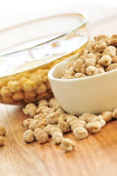 Chickpeas dried in a bowl and soaking in water