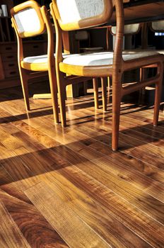 Hardwood walnut floor in residential home dining room