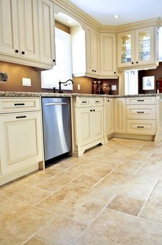 Ceramic tile floor in a modern luxury kitchen