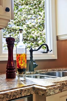 Modern luxury kitchen interior with granite countertop