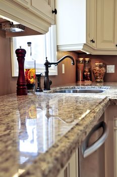 Modern luxury kitchen interior with granite countertop