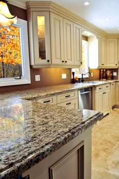 Modern luxury kitchen interior with granite countertop