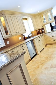 Modern luxury kitchen with ceramic tile floor