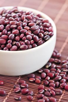 Dry red adzuki beans in a bowl