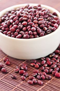 Dry red adzuki beans in a bowl