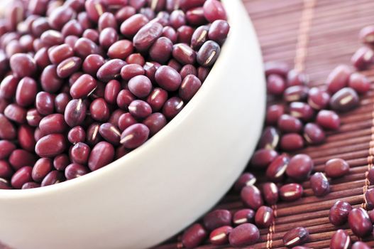Dry red adzuki beans in a bowl