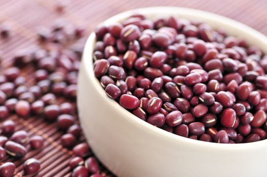 Dry red adzuki beans in a bowl