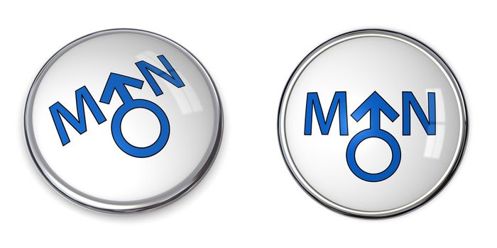 white button with word man and male gender symbol