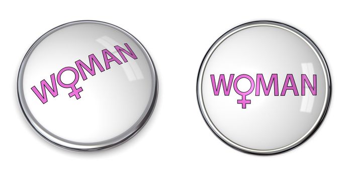 pink button with word woman and female gender symbol