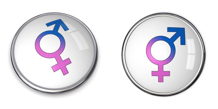 button with combined male/female symbol - two aspects
