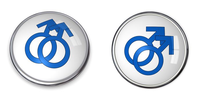 button with two blue male/gay symbols - two aspects