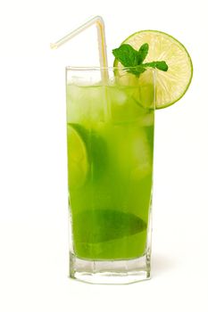 Green coctail with lime, mint and ice