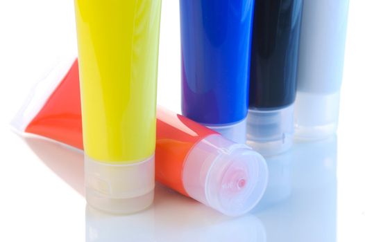 Acrylic paints isolated on a white background